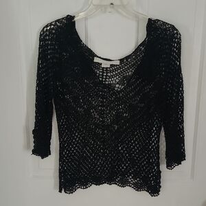 Black Crochet Knit Top